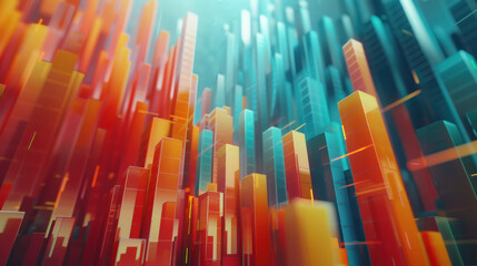 Obraz premium Wide cinematic shot of a 3D investment graph, arrow navigating through obstacles, showing strategic growth