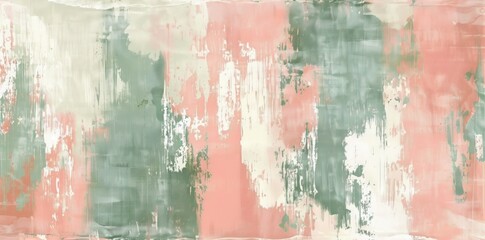 Abstract Painting With Green, Pink, and White Colors