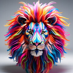 Threaded Majesty: Unveiling the Illusory Beauty of a Multicolored Lion Sculpted from Threads, Where Imagination and Reality Converge