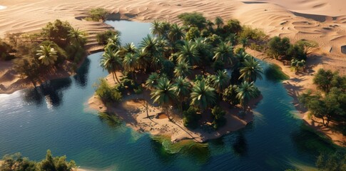 Fototapeta na wymiar Island Oasis Surrounded by Palm Trees