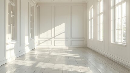 Minimalist Empty Room With White Walls and Wooden Floors