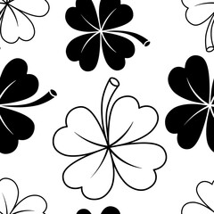 Obraz premium St Patrick four leaves clover illustration seamless pattern. Lucky Irish shamrock transparent texture design template.