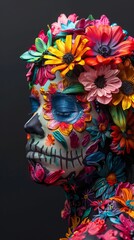3D woman portraits of individuals adorned with colorful flower patterns reminiscent of Day of the Dead face colourful paint