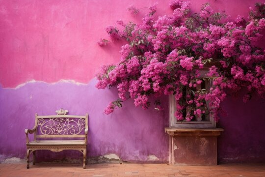 Vibrant Pink wall purple. Old door paint. Generate Ai