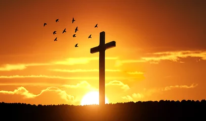 Foto op Plexiglas Crucifixion of Jesus Christ. Cross at sunset. © arsenypopel