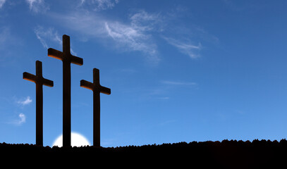 Crucifixion of Jesus Christ. Cross at sunset.