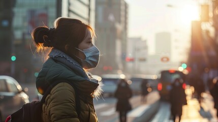 Rising asthma rates Illustrate the connection between increased air pollution and the rising prevalence of respiratory conditions - obrazy, fototapety, plakaty
