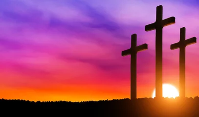 Selbstklebende Fototapeten Crucifixion of Jesus Christ. Cross at sunset. © arsenypopel