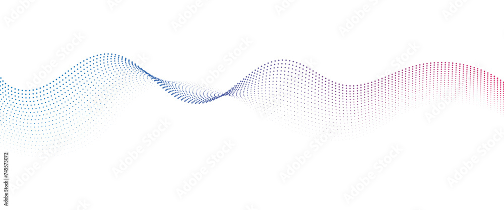 Wall mural flowing dot wave pattern halftone curve shape on transparent background