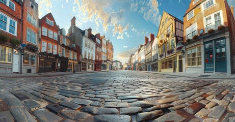 Painting of a Cobblestone Street in a European City
