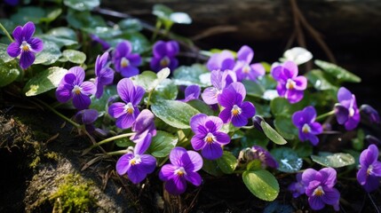 Vibrant Wild Violets in a Lush Forest Setting