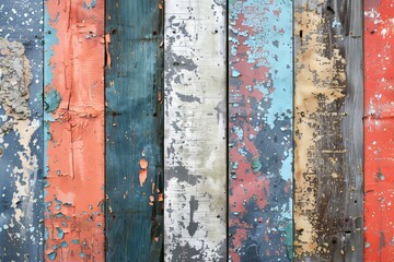 Weathered Wooden Planks With Peeling Paint in a Variety of Colors