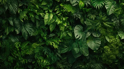 Fotobehang Lush Tropical Plant Variety in Dense Greenery Arrangement © Julia Jones