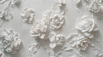 White three-dimensional flower wall art on a textured background.