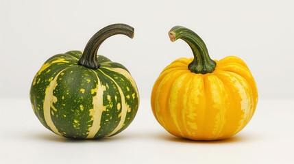 Colorful pumpkins side by side.