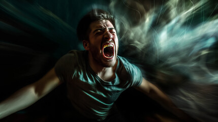 Fototapeta premium Man screaming in dynamic blur.