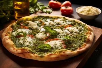 Foto auf Leinwand Savory Pizza pesto. Sauce herb food. Generate AI © juliars