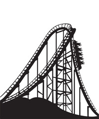 black silhouette of a Roller Coaster with thick outline side view isolated