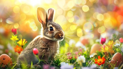 Fototapeta na wymiar easter bunny in the grass background