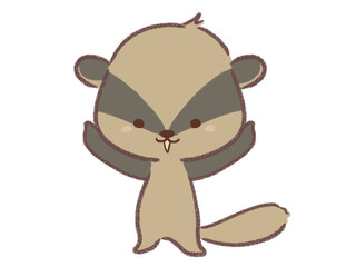 両手をあげるアナグマ