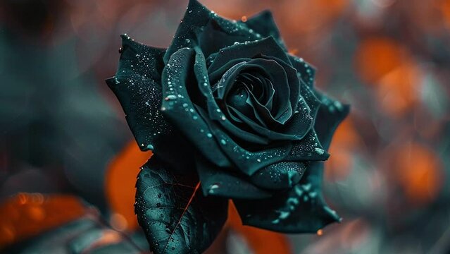black rose with dew drops