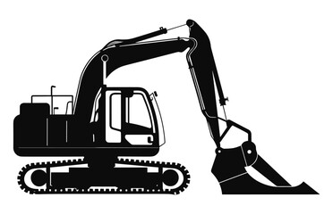 Excavator Silhouette vector isolated on a white background, Compact excavator, mini excavate clipart
