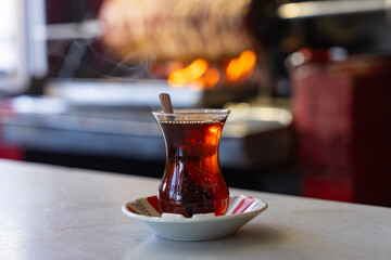 After Cag Kebap Traditional Turkish Dessert 'Erzurum Kadayif Dolmasi' and Turkish Tea Photo,...