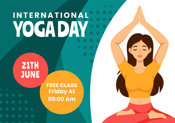 Yoga Day Social Media Background Flat Cartoon Hand Drawn Templates Illustration