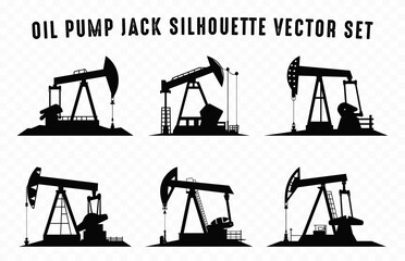 Oil pump jack Silhouette Vector art Set, Pump jack black Silhouette Clipart Bundle