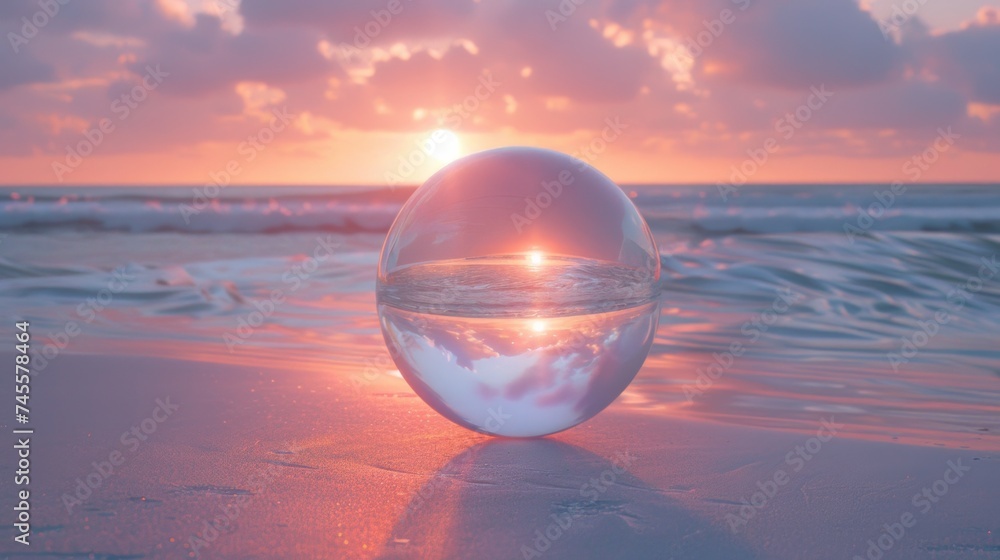 Wall mural Glass Ball on Sandy Beach