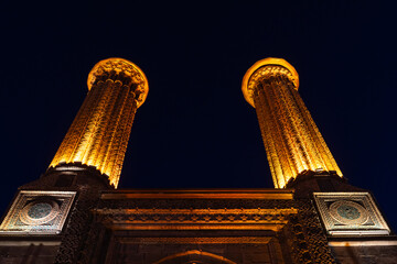 Erzurum İconic Building 'The Double Minaret Madrasa' (Çifte Minareli Medrese) in the Winter...