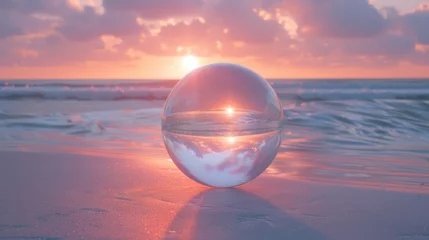 Gordijnen Glass Ball on Sandy Beach © Yana
