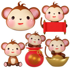 3D rendering illustration, cute monkey among the zodiac signs