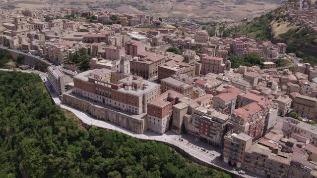 Aerial view of Enna city on a rock during day time, Sicily, Italy