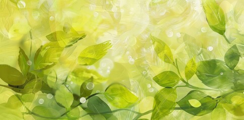 Green Leaves on Yellow Background Painting