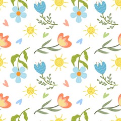 Seamless pattern with stylized garden flower, plants illustration for fashion, fabric, wallpaper and all prints on white background color. Cute pattern in small flower.
