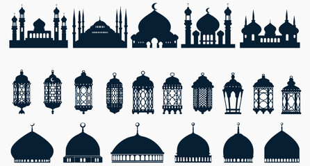vector eid mubarak moon and mosque beautiful background - obrazy, fototapety, plakaty