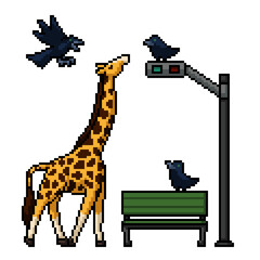 pixel art of giraffe and crow
