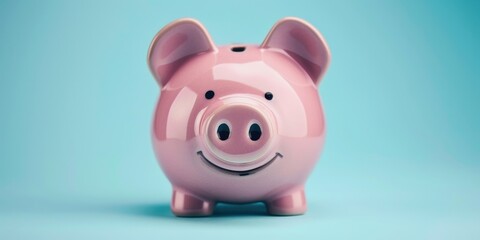 Piggy bank on blue background copy space 