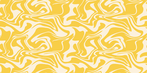 Obraz premium Yellow marble acrylic seamless pattern, wave texture, watercolor marble background. 1970s trippy summer pattern.