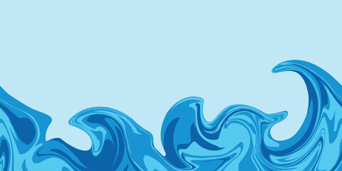 Vector sea wave seamless boarder. Blue marble acrylic swirl pattern. Abstract psychedelic water waves print background.