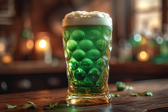 Festive St. Patrick's Day image with a green beer mug