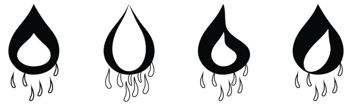 water drops icon set in line style. water, oil drop, water drop, splash water drop simple black style symbol sign for apps and website, vector illustration.