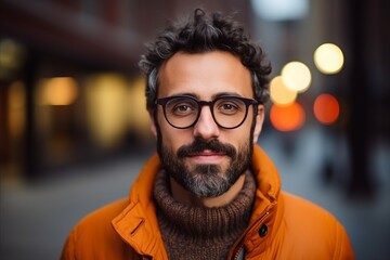 Portrait of handsome hipster man with eyeglasses in the city - obrazy, fototapety, plakaty