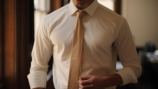 A button-up shirt paired with a slender tie, epitomizing classic elegance