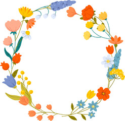 Wildflower. Botanical illustration with colorful flowers. Transparent background.