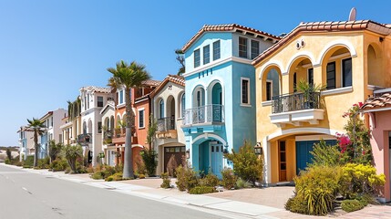 Fototapeta na wymiar Colorful Mediterranean Style Homes on Sunny Street