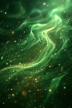 Abstract green background with waves and golden dots for St. Patrick's Day