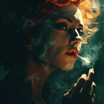 Close up image of a woman smoking a cigarette Job ID: 8cfadf7c-6e1e-473d-a3d4-567134d6b58d