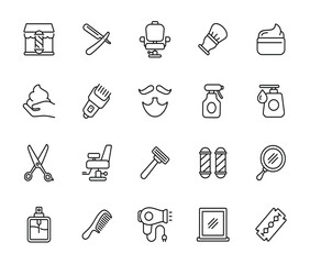Barbershop line icon set isolated on transparent background